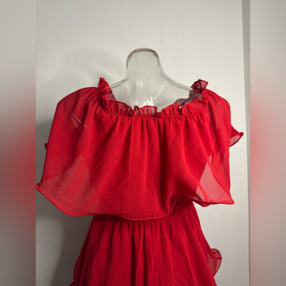 Pretty Little Thing Red Ruffle Dress. Size 4. No flaws noted. So cute! - Picture 3 of 7